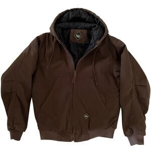Berne Jobsite Brown Canvas Hooded Work Jacket Quilted Lined Utility Mens M